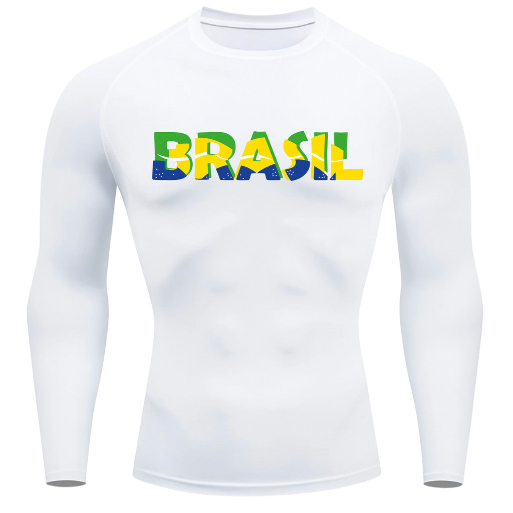 Camiseta Compressão Manga Longa Proteção UV 50+ Brasil Colorido Camiseta Varias Cores Rash Guard