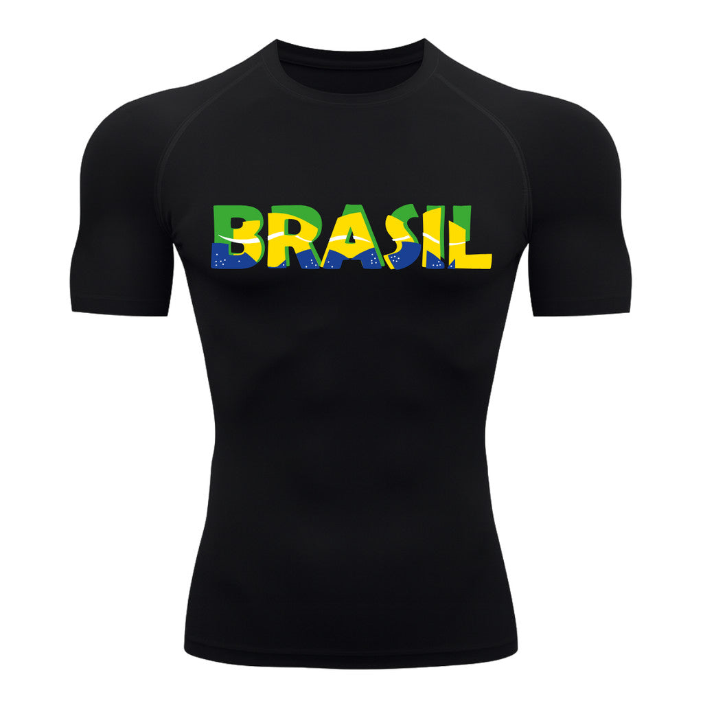 Camiseta Compressão Manga Curta Proteção UV 50+ Brasil Colorido Camiseta Varias Cores Rash Guard