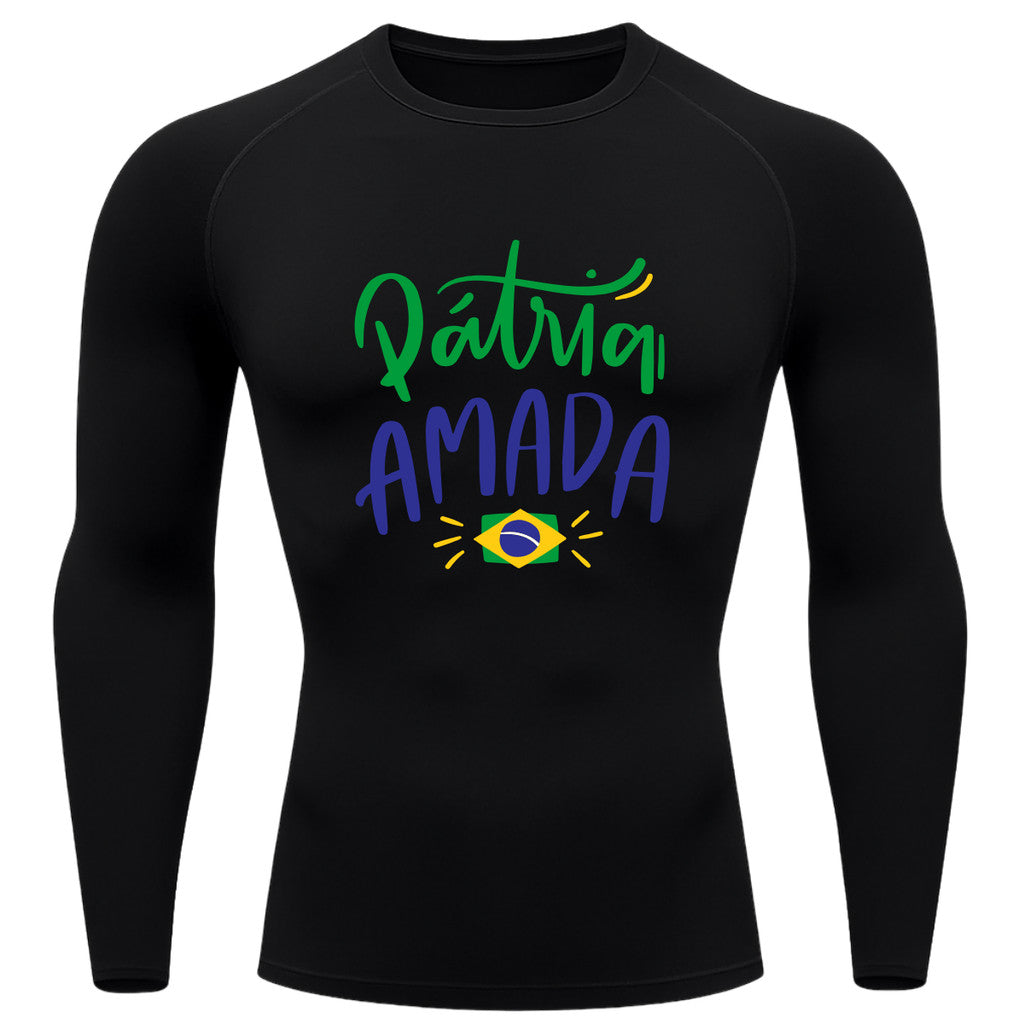 Camiseta Compressão Manga Longa Proteção UV 50+ Pátria Amada Brasil Camiseta Varias Cores Rash Guard