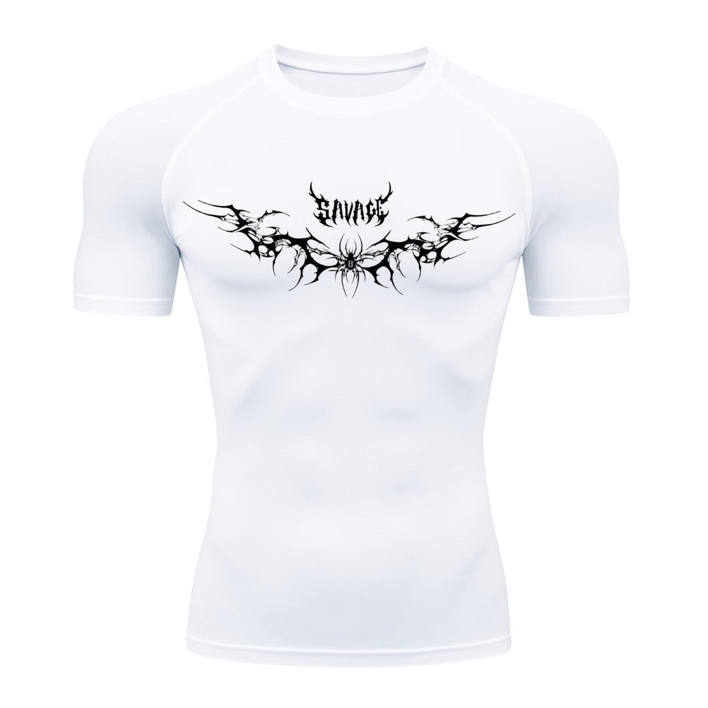 Camiseta Compressão Uv Manga Curta Cyber Tribal Savage Spider Wings Rash Guard