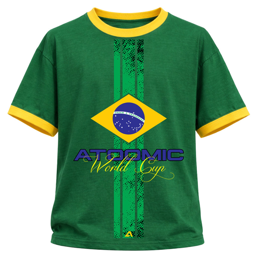 Camiseta Algodão Gola E Manga Colorida Manga Curta UV Atoomic Brasil Edition Varias Cores