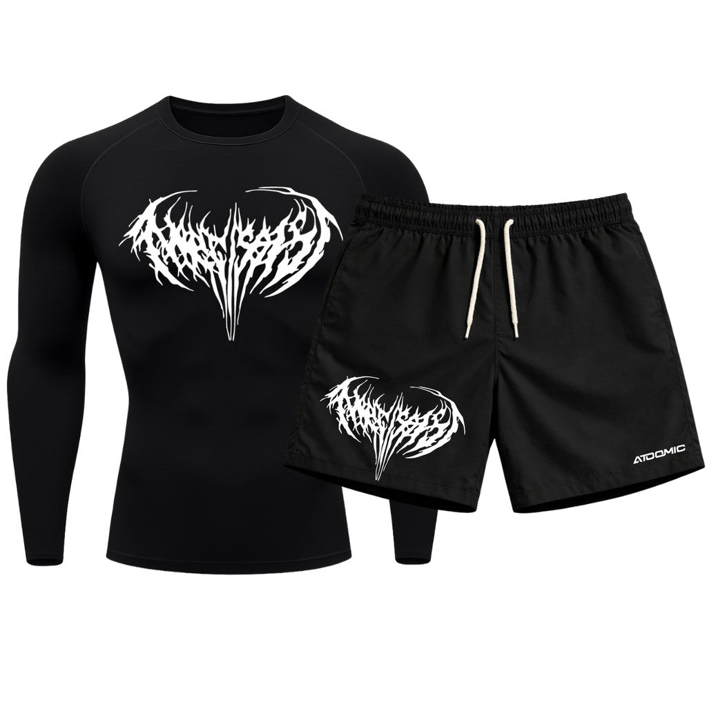 Kit Camiseta Térmica Manga Longa Uv E Bermuda Elastano Estampa Cyber Tribal Narcissist Rash Guard