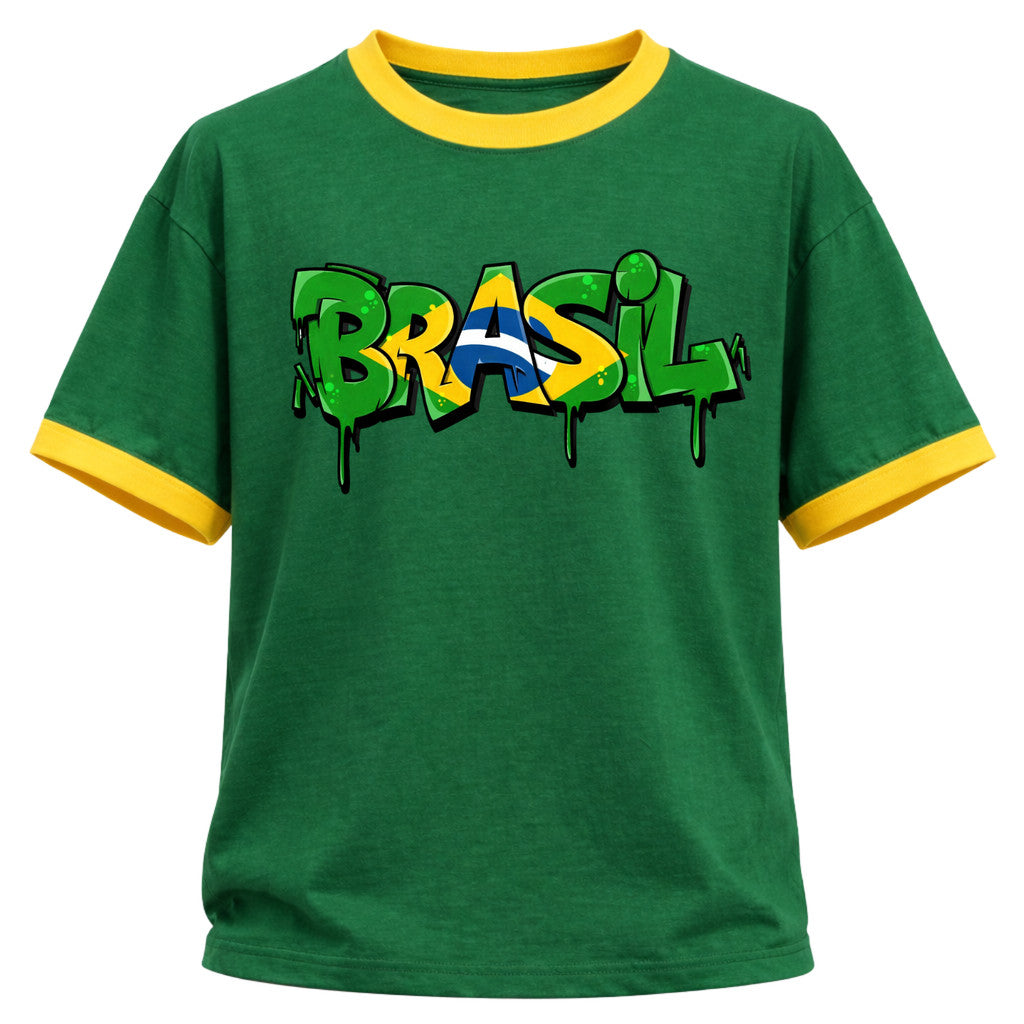 Camiseta Algodão Manga Curta Gola E Manga Colorida UV Atoomic Brasil Drip Edition Copa