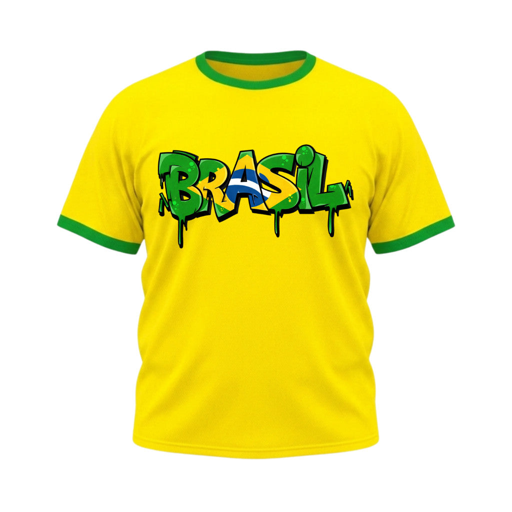 Camiseta Plus Size Manga Curta Gola E Manga Colorida UV Atoomic Brasil Drip Edition Copa