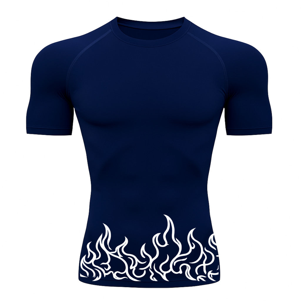 Camiseta Manga Curta Compressão Proteção Uv 50+ Estampada Fogo Camisa Fire Gringa