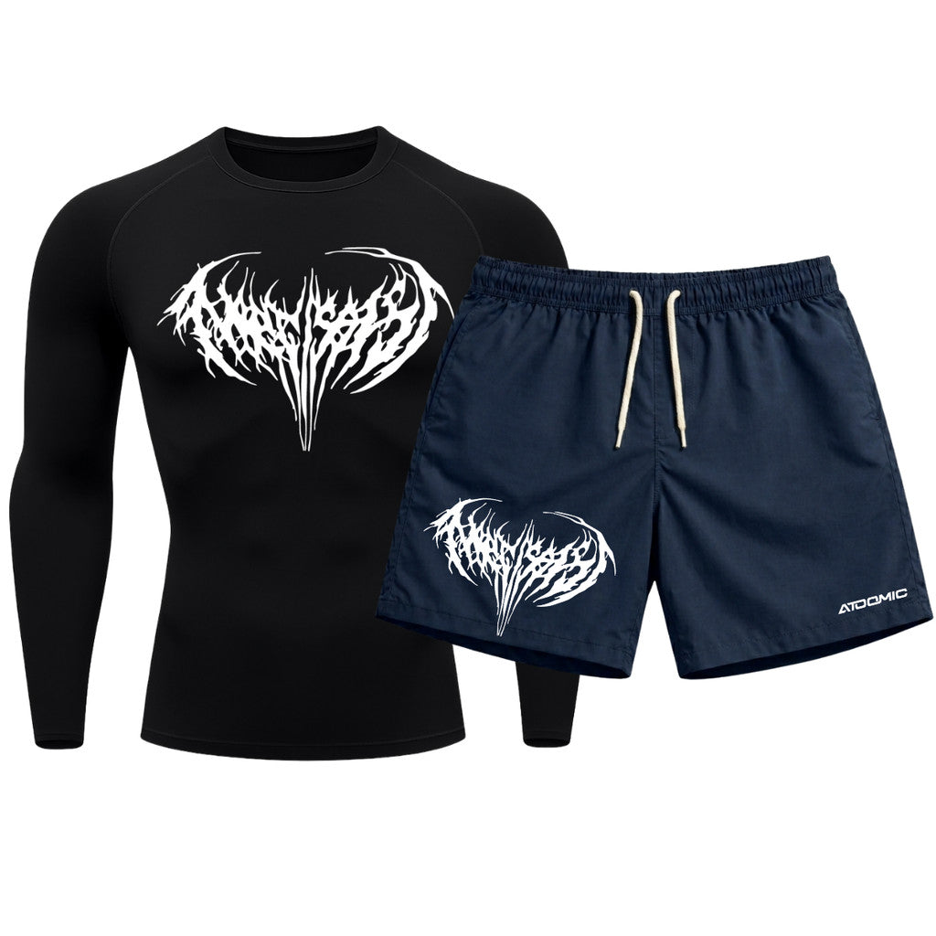 Kit Camiseta Térmica Manga Longa Uv E Bermuda Elastano Estampa Cyber Tribal Narcissist Rash Guard