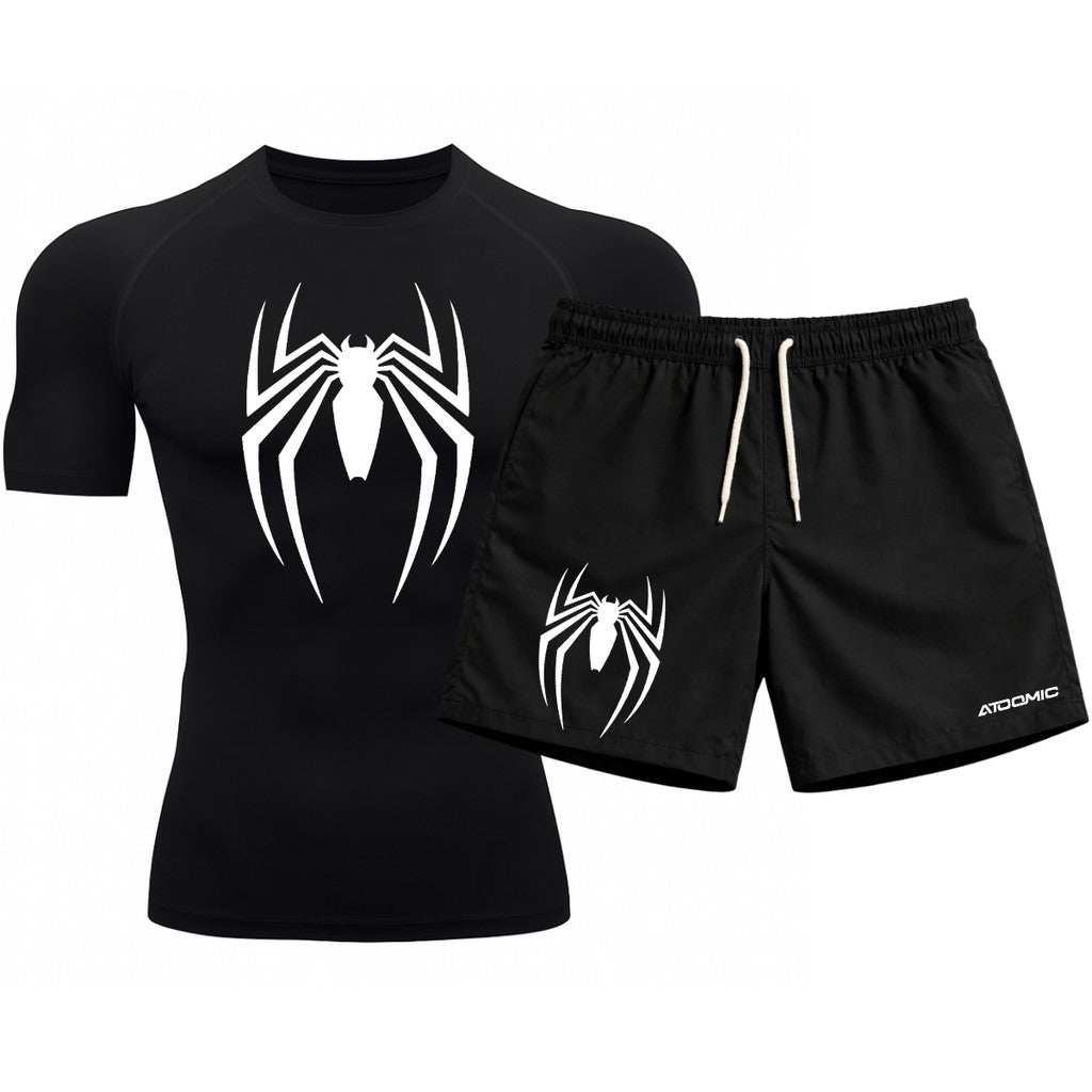 Kit Camiseta Térmica Manga Curta Uv E Bermuda Elastano Estampa Venom Rash Guard