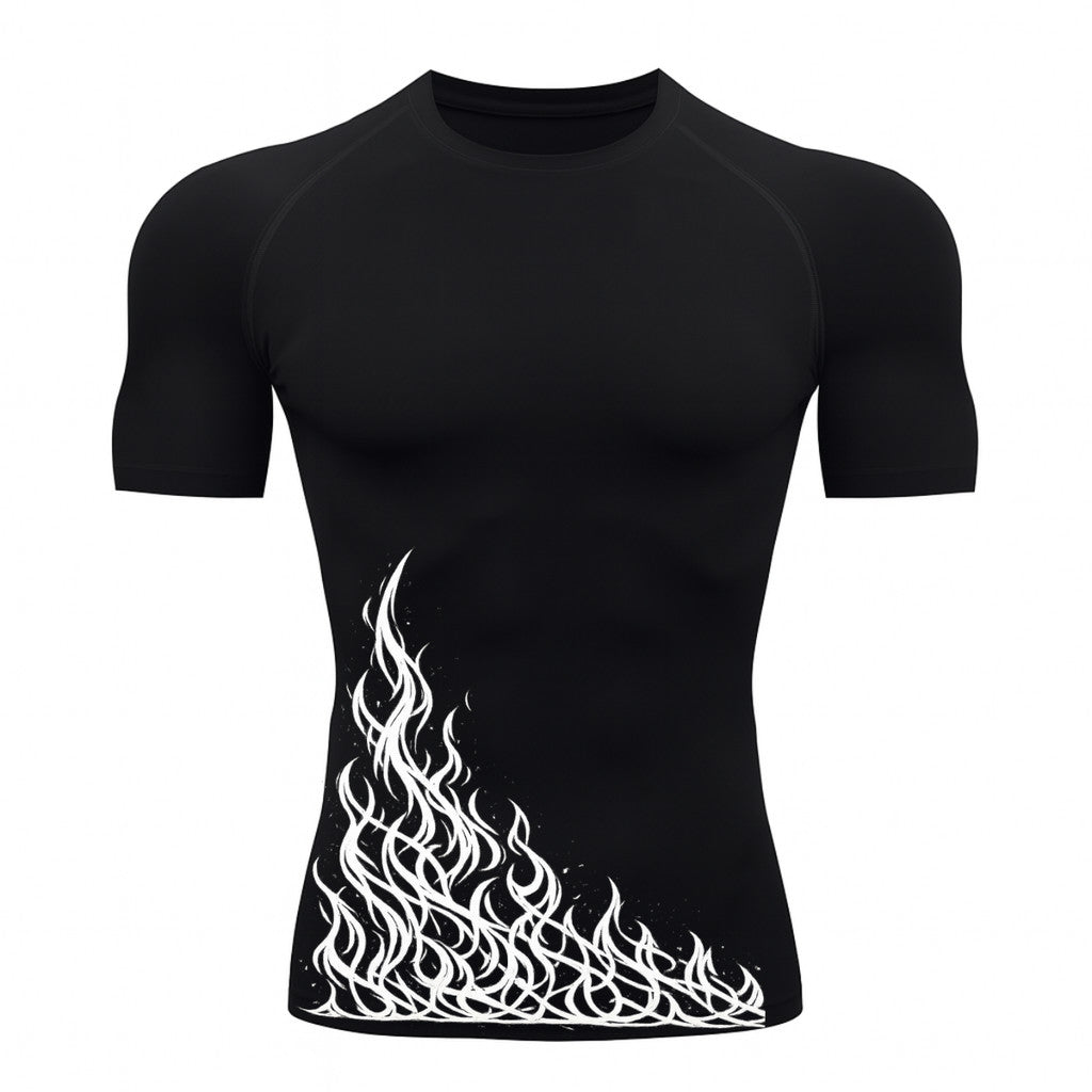 Camiseta Manga Curta Compressão Proteção Uv 50+ Estampada Flames Fire