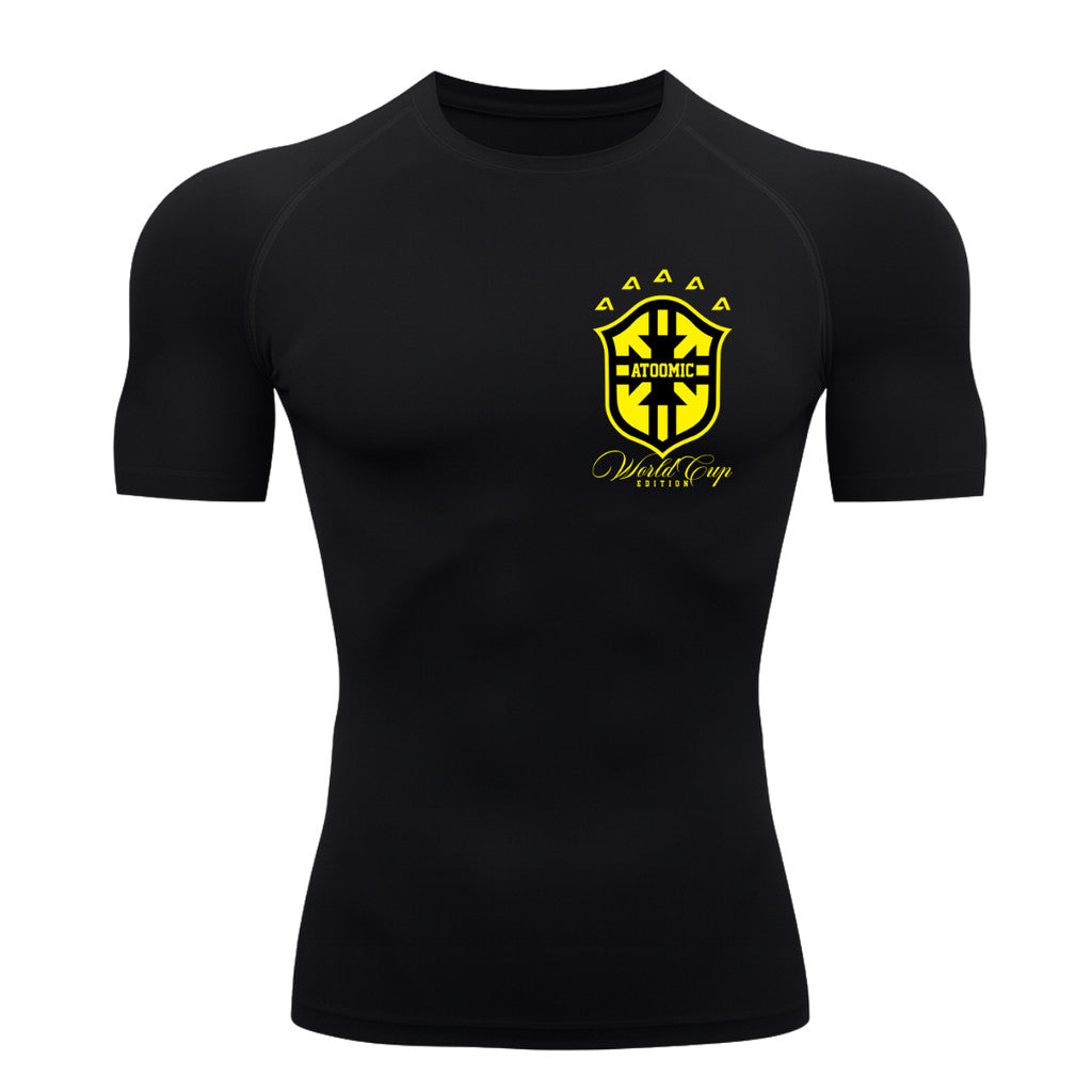 Camiseta Compressão Manga Curta UV Atoomic Escudo Brasil Prime Varias Cores Rash Guard