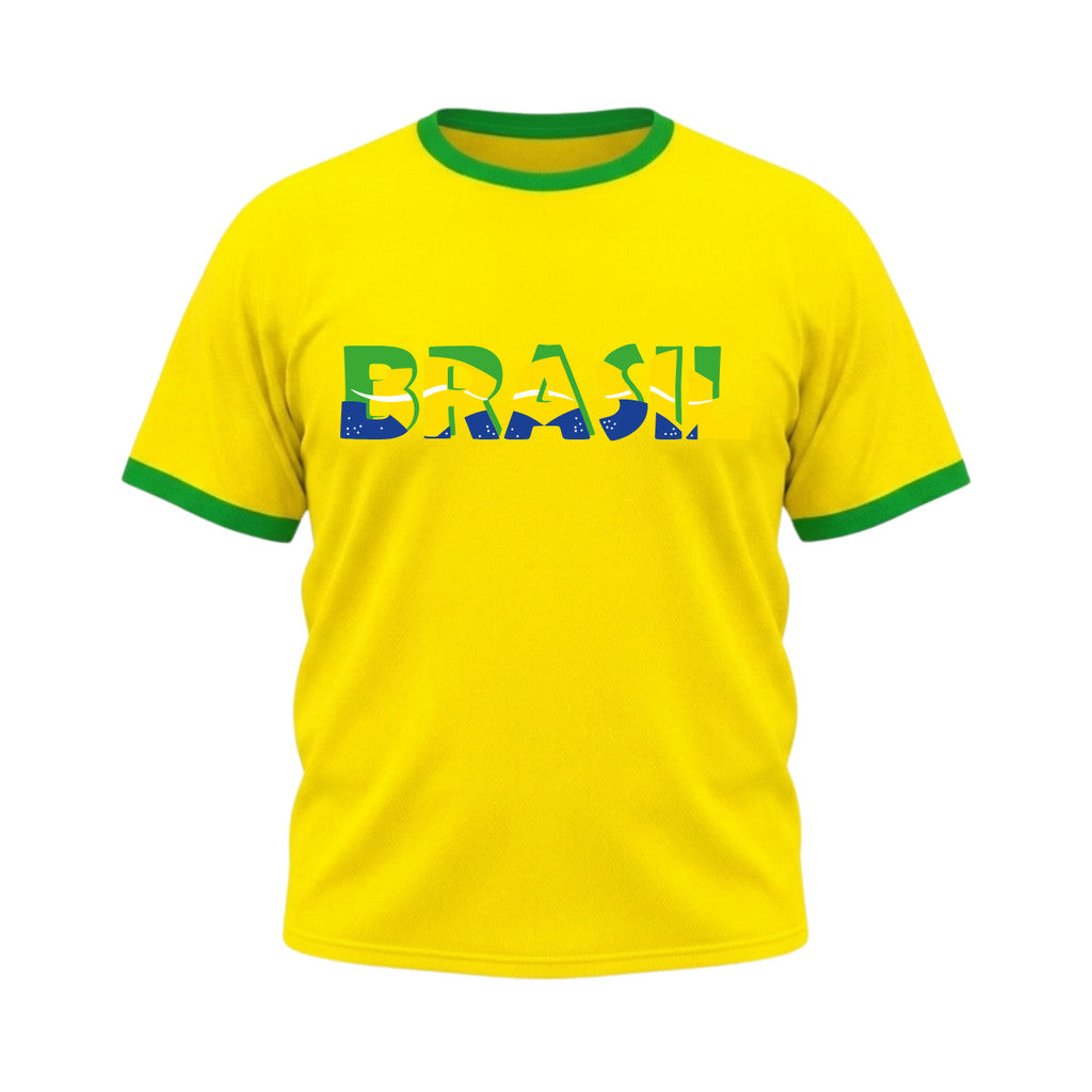 Camiseta Plus Size Manga Curta Escrita Do Brasil Colorida