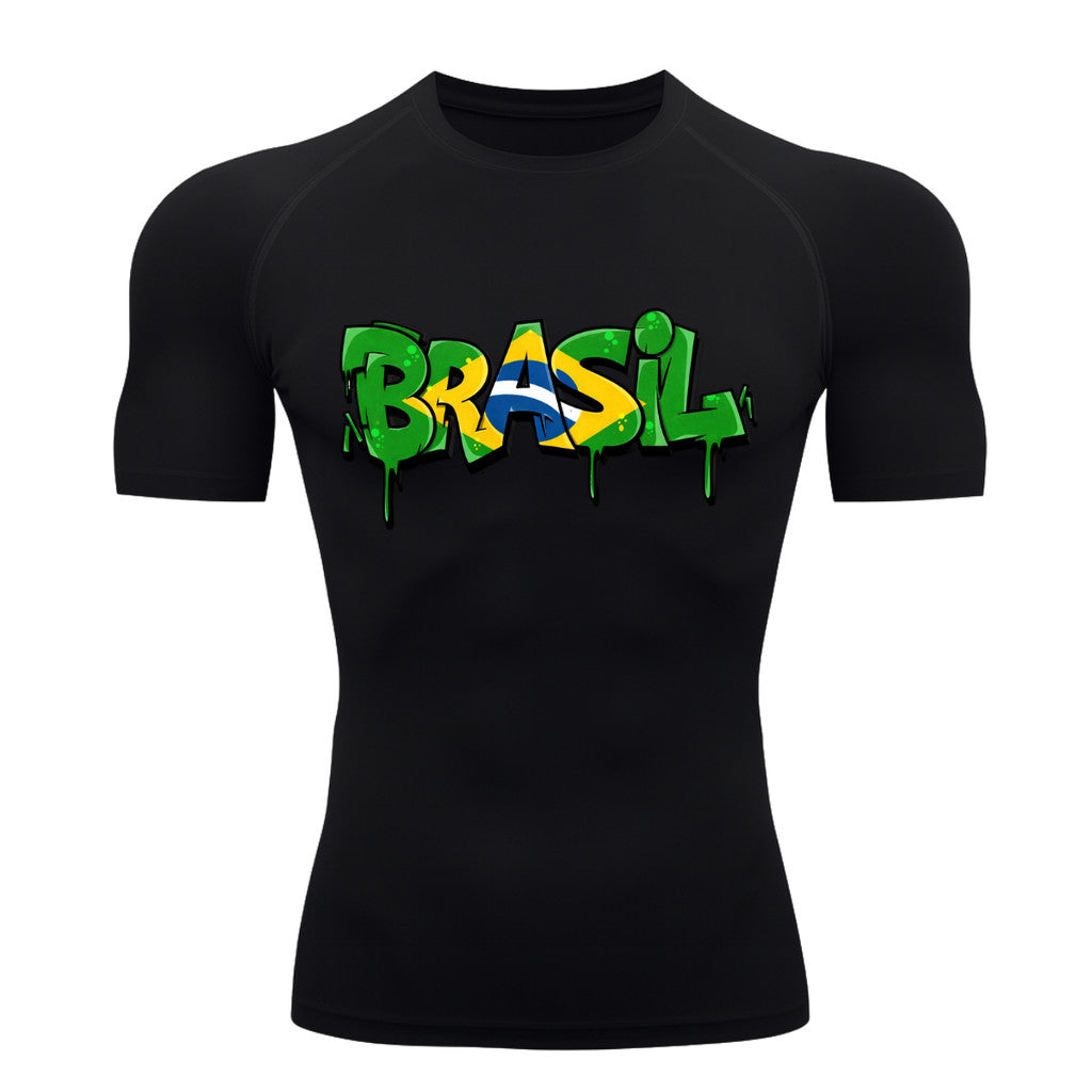 Camiseta Compressão Manga Curta UV Brasil Drip Edition Varias Cores Rash Guard