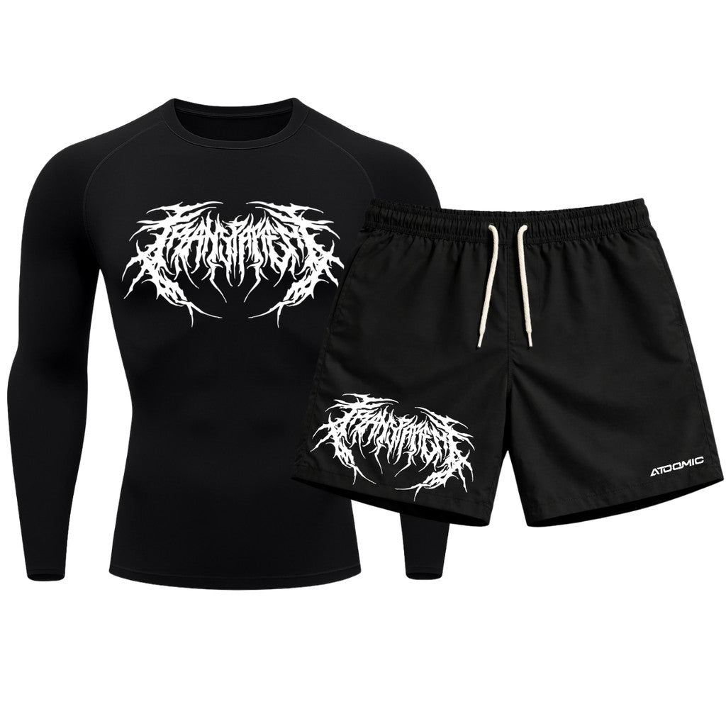 Kit Camiseta Térmica Manga Longa Uv E Bermuda Elastano Estampa Cyber Tribal Rash Guard