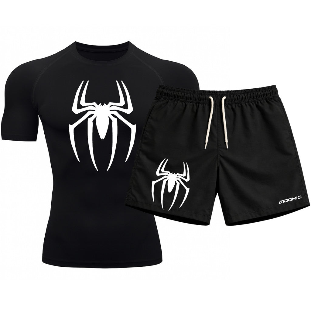 Kit Camiseta Térmica Manga Curta Uv E Bermuda Elastano Estampa Spider Man