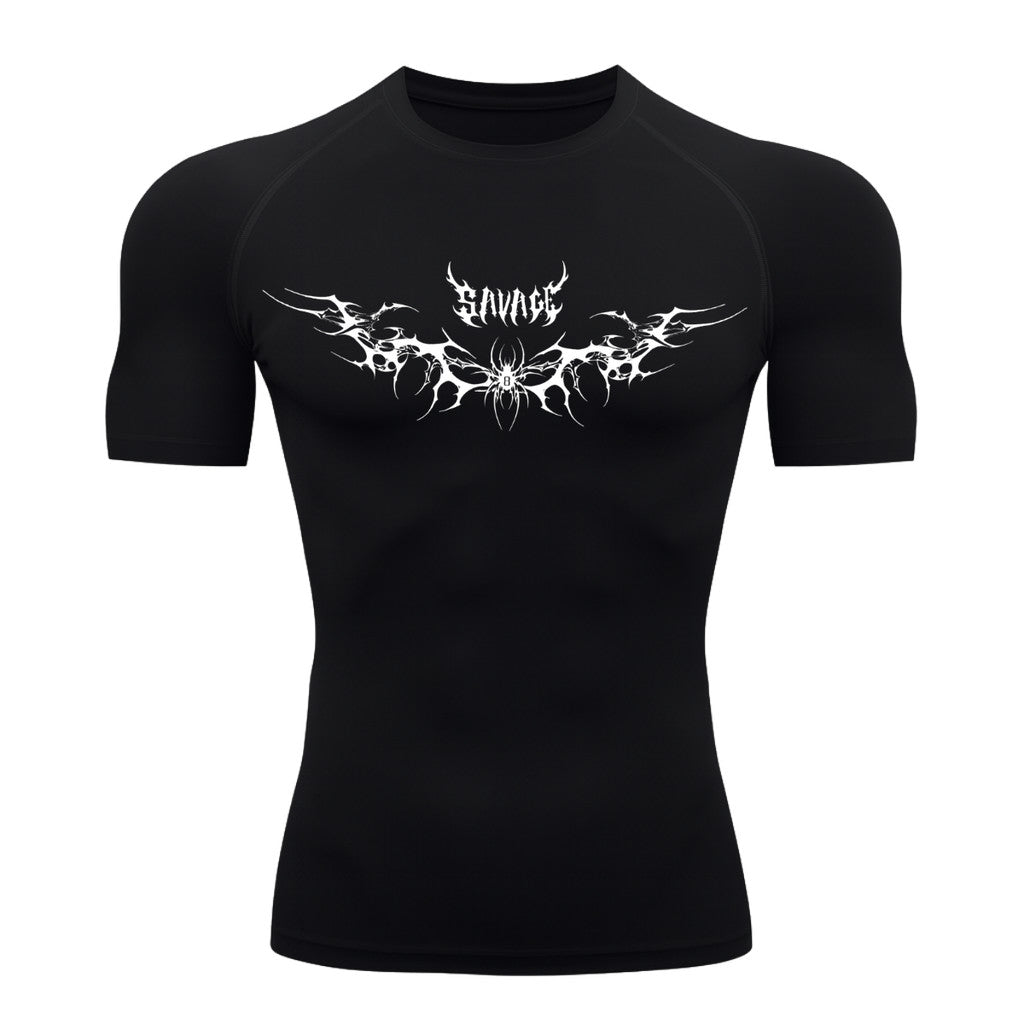 Camiseta Compressão Uv Manga Curta Cyber Tribal Savage Spider Wings Rash Guard