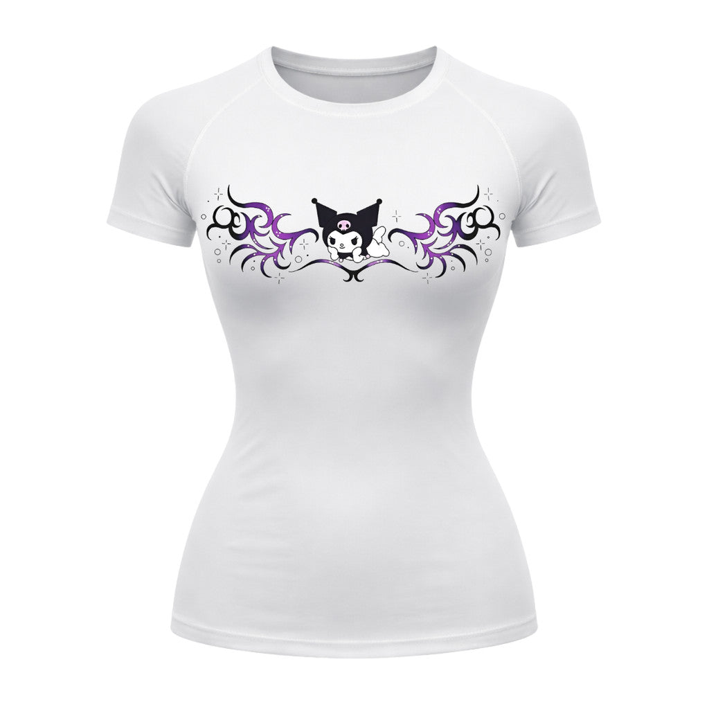 Camiseta Compressão Uv Manga Curta Cyber Tribal Kuromi Hello Kitty Rash Guard