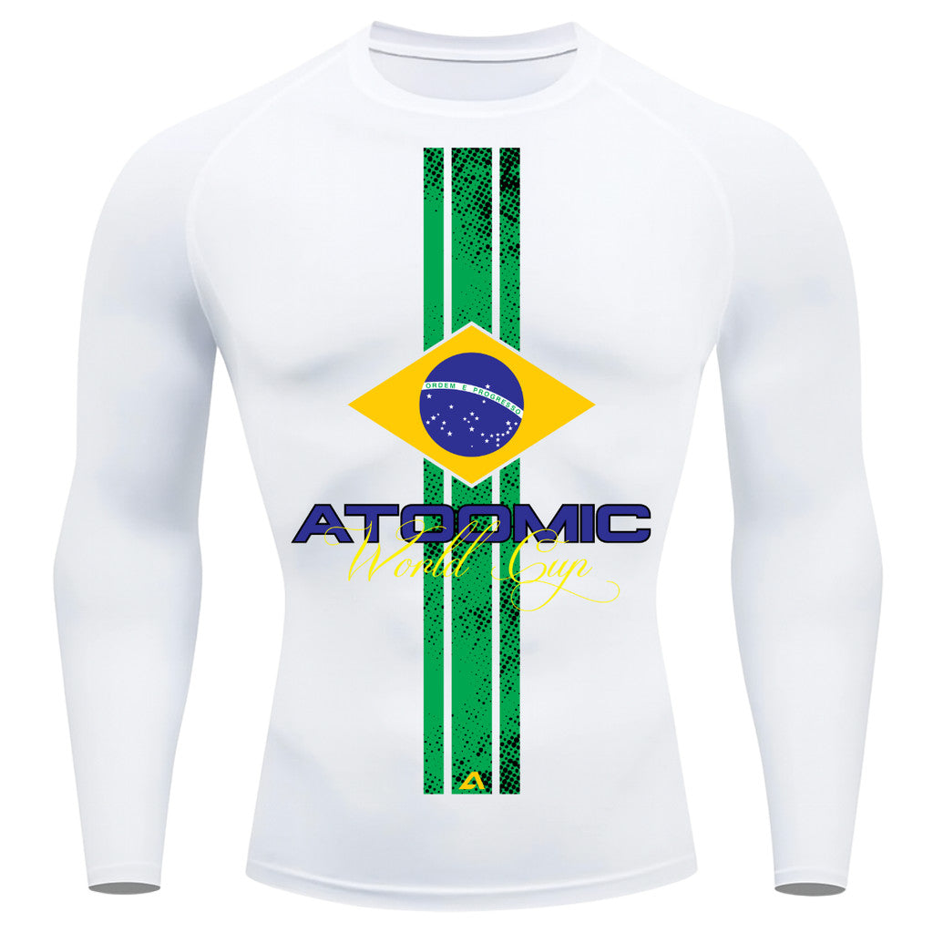 Camiseta Compressão Manga Longa UV Atoomic Brasil Edition Varias Cores Rash Guard