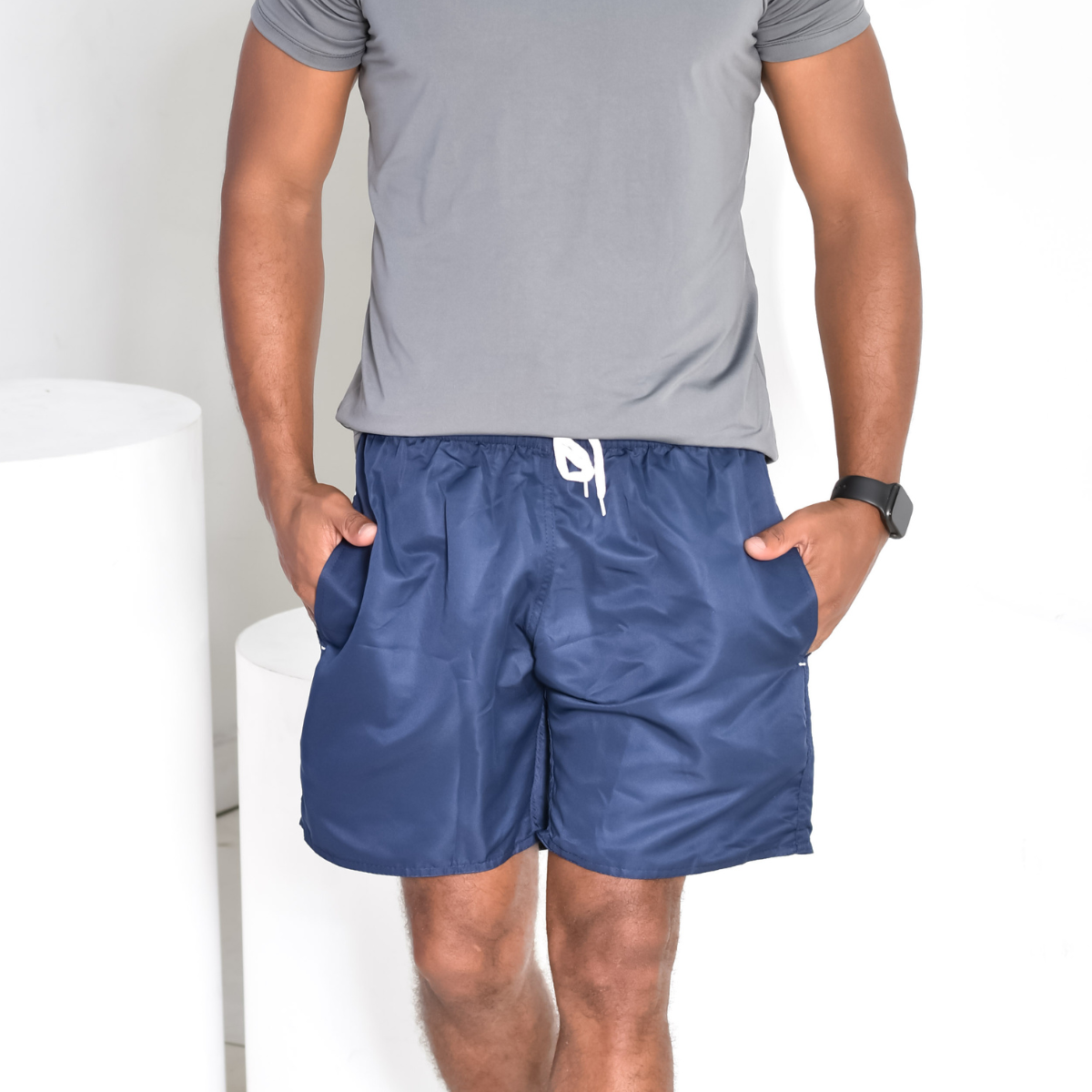 short tactel azul marinho