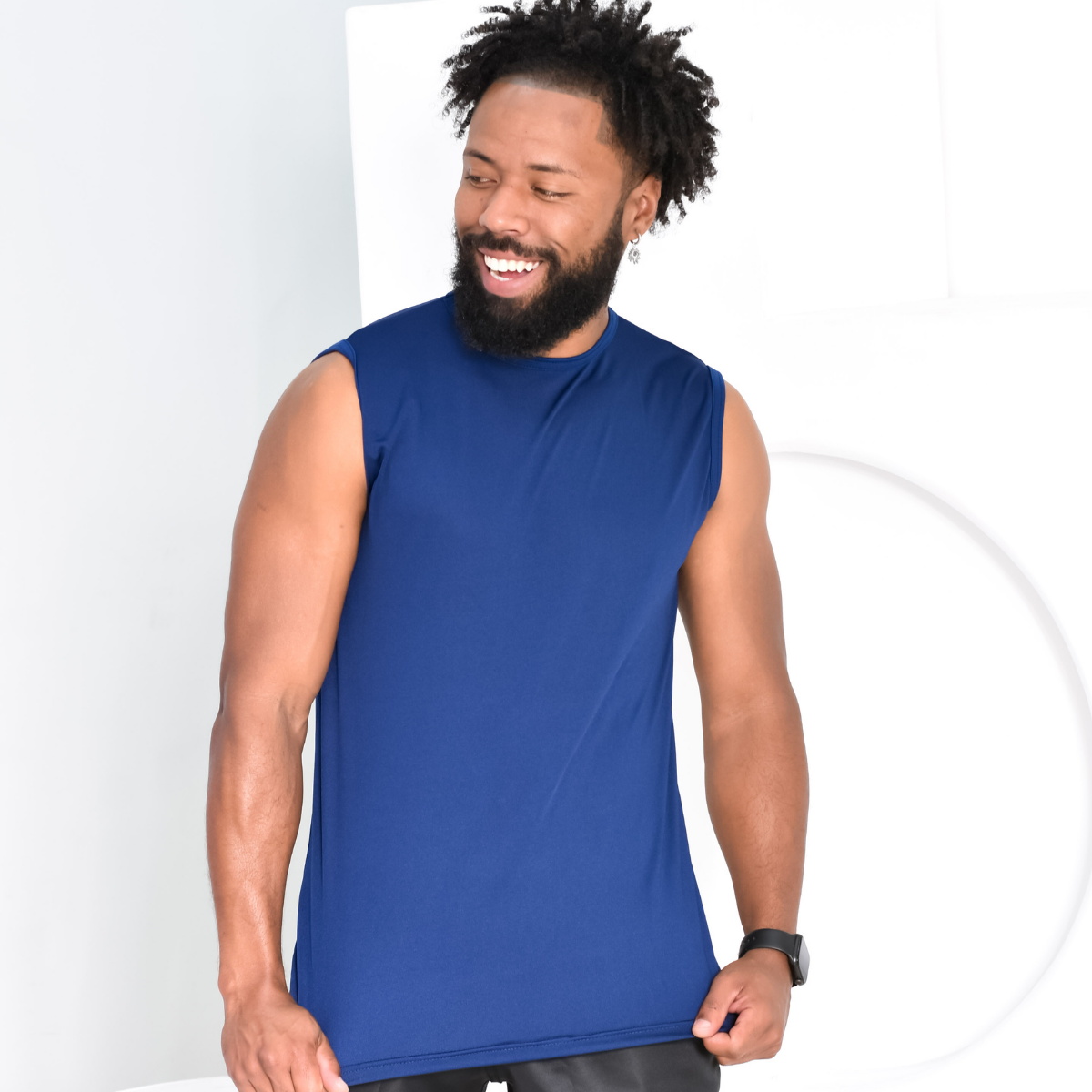 camisa regata machão com proteção UV azul marinho