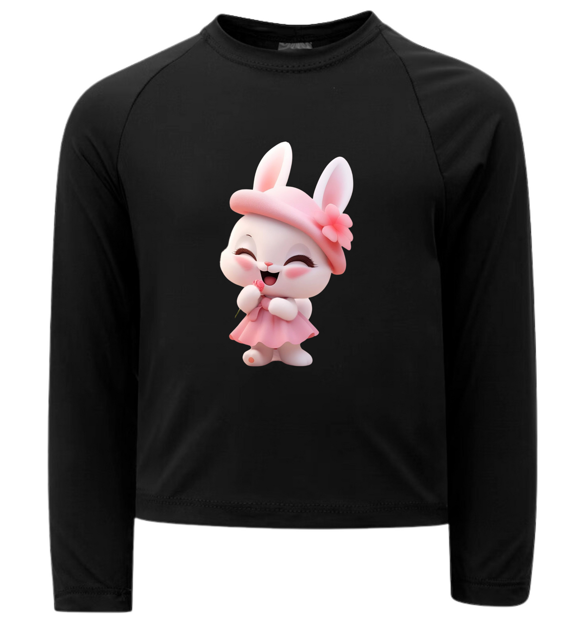 Camiseta Coelha Fofa Com Chapéu Rosa Térmica Juvenil Infantil Proteção Solar Uv 50+ Estampada - 09