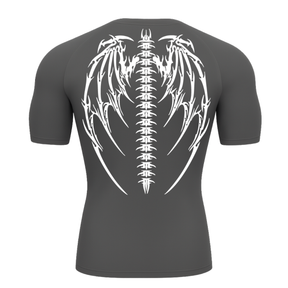 Camiseta Curta Compressão Proteção UV Cyber Tribal Bones Wings Asas 01