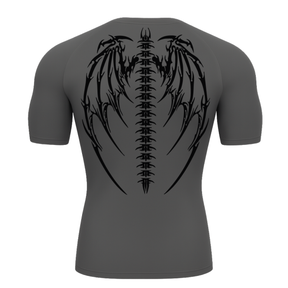 Camiseta Curta Compressão Proteção UV Cyber Tribal Bones Wings Asas 01