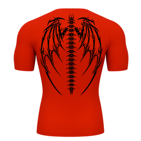 Camiseta Curta Compressão Proteção UV Cyber Tribal Bones Wings Asas 01