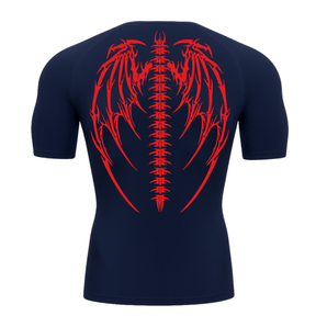 Camiseta Curta Compressão Proteção UV Cyber Tribal Bones Wings Asas 01