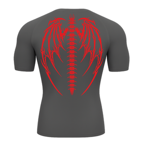 Camiseta Curta Compressão Proteção UV Cyber Tribal Bones Wings Asas 01