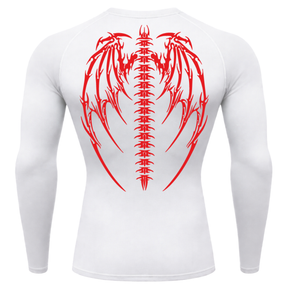 Camiseta Longa Compressão Proteção UV Cyber Tribal Bones Wings Costas