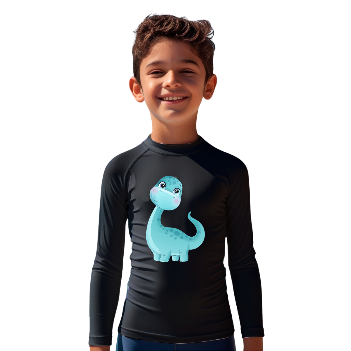 Camiseta Dinossauro Fofinho Azul Térmica Juvenil Infantil Proteção Solar Uv 50+ Estampada - 01