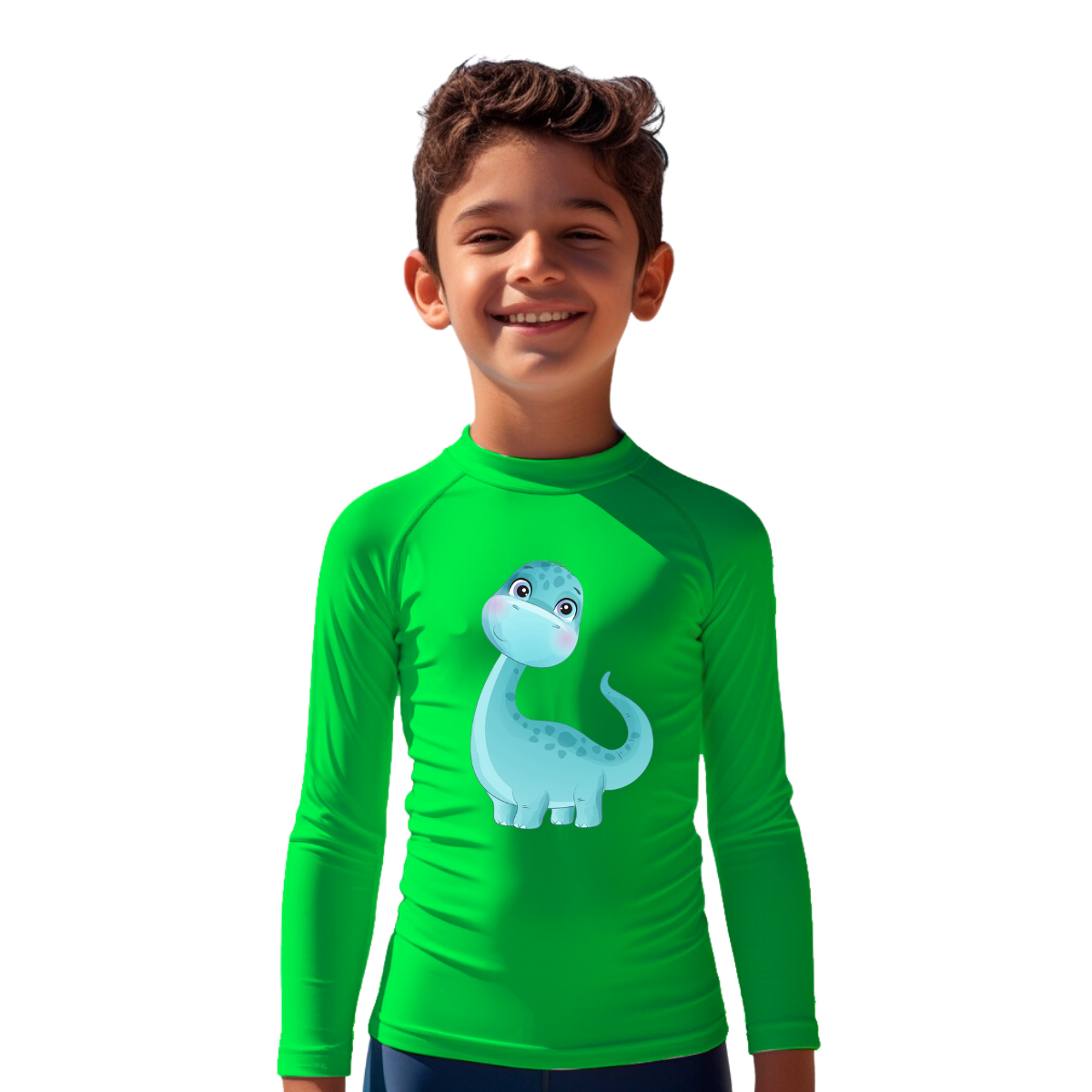 Camiseta Dinossauro Fofinho Azul Térmica Juvenil Infantil Proteção Solar Uv 50+ Estampada - 01