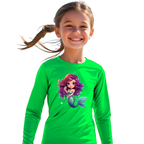 Camiseta Sereia Fofa Colorida Térmica Juvenil Infantil Proteção Solar Uv 50+ Estampada - 01