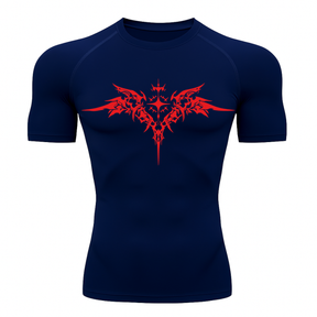 Camiseta Curta Compressão Proteção UV Cyber Tribal Asas 03 Frente