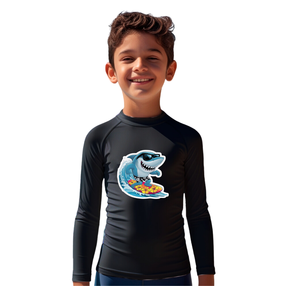 Camiseta Tubarão Surfando Radical Térmica Juvenil Infantil Proteção Solar Uv 50+ Estampada - 03