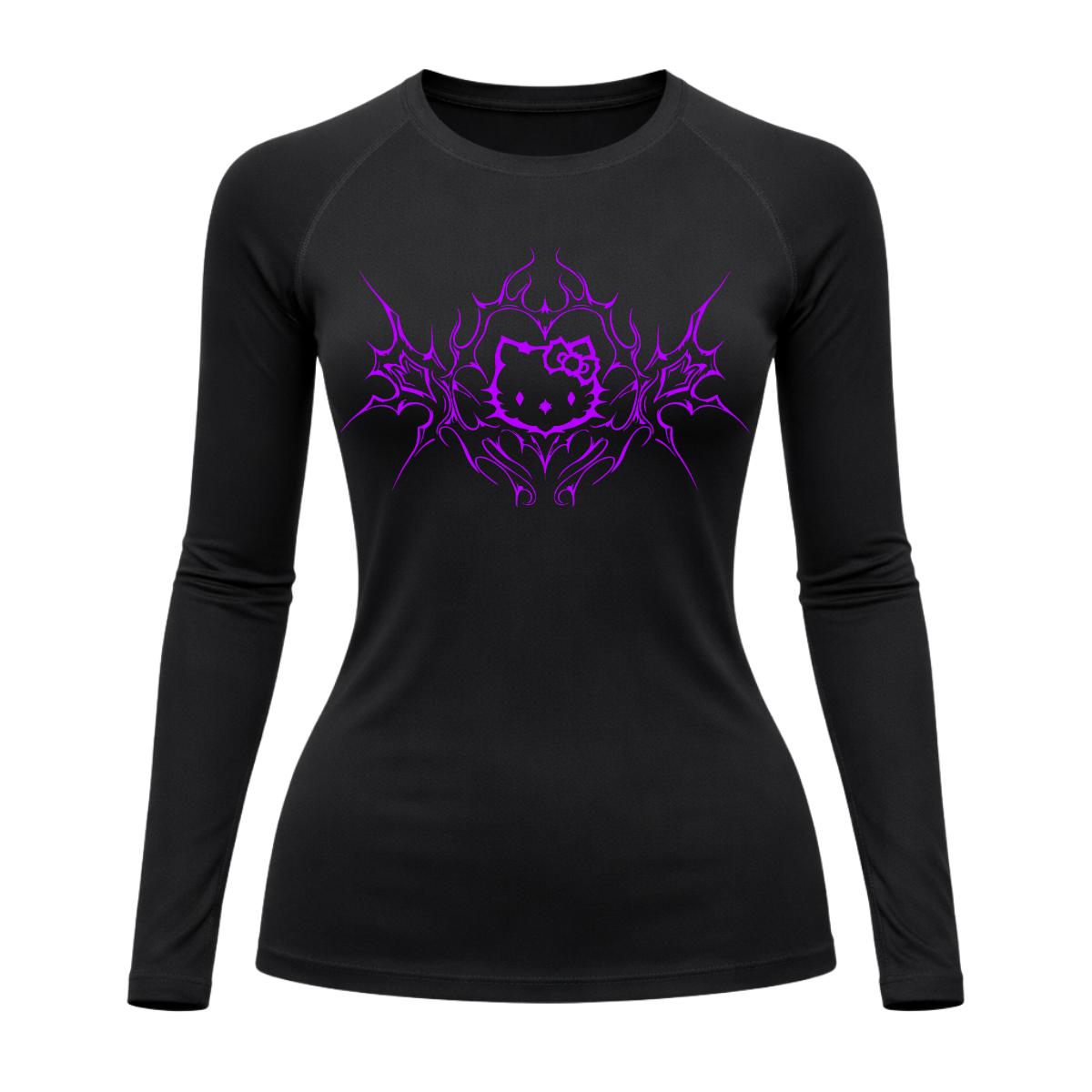 Camiseta Compressão Uv Manga Longa Cyber Tribal Black Heart Hello Kitty Rash Guard