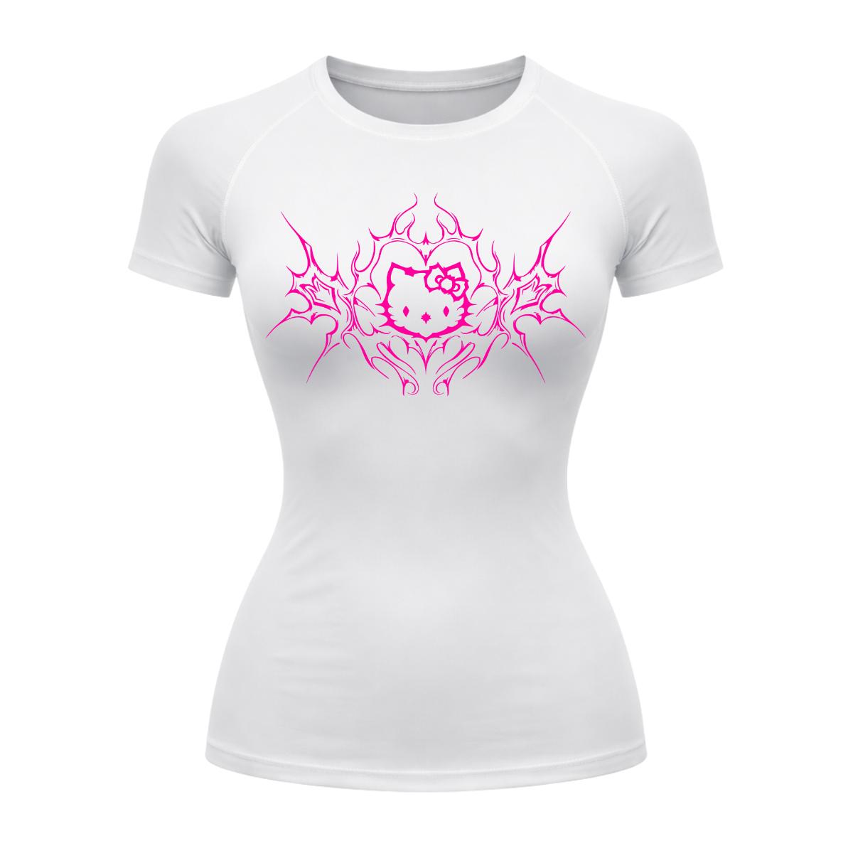 Camiseta Compressão Uv Manga Curta Cyber Tribal Black Heart Hello Kitty Rash Guard