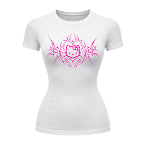 Camiseta Compressão Uv Manga Curta Cyber Tribal Black Heart Hello Kitty Rash Guard