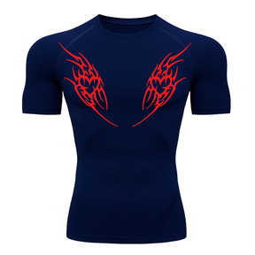 Camiseta Curta Compressão Proteção UV Cyber Tribal Dois Corações Rash Guard