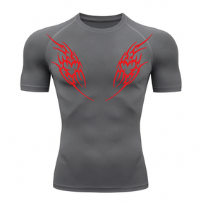 Camiseta Curta Compressão Proteção UV Cyber Tribal Dois Corações Rash Guard