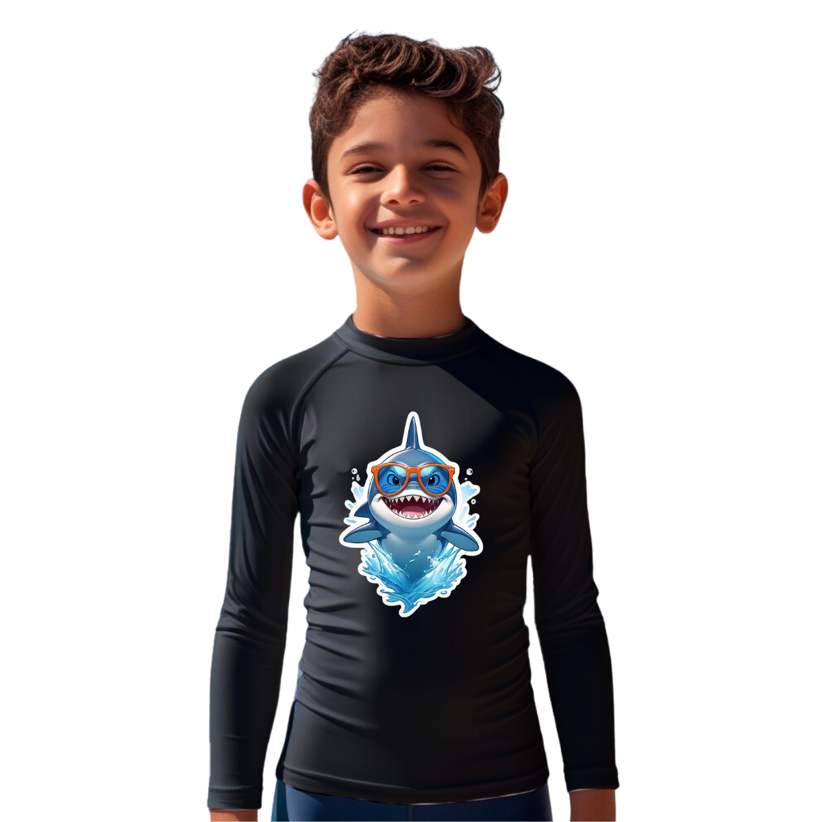 Camiseta Tubarão Radical Pulando Da Água Térmica Juvenil Infantil Proteção Solar Uv 50+ Estampada - 06