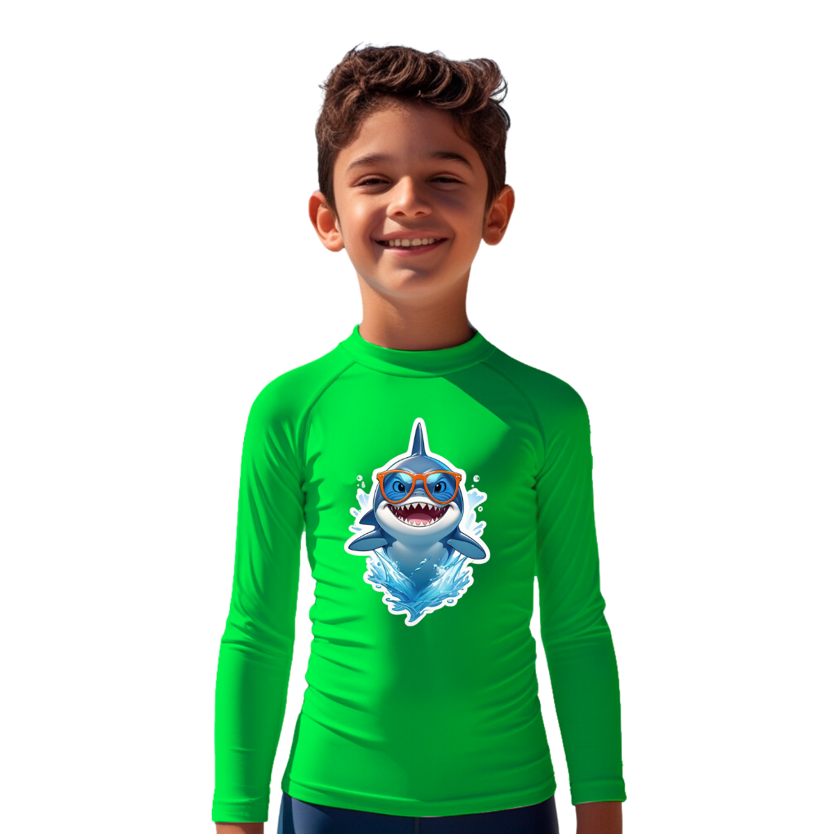 Camiseta Tubarão Radical Pulando Da Água Térmica Juvenil Infantil Proteção Solar Uv 50+ Estampada - 06