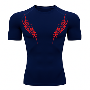 Camiseta Curta Compressão Proteção UV Cyber Tribal Dois New Stile Rash Guard
