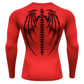 Camiseta Longa Compressão Proteção UV Cyber Tribal Bones Wings Costas