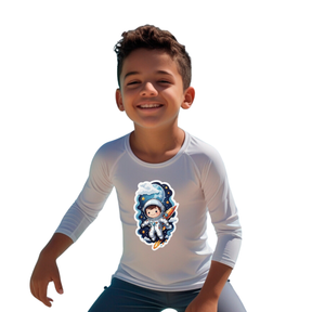 Camiseta Menino Astronauta Explorando O Espaço Térmica Juvenil Infantil Proteção Solar Uv 50+ Estampada - 07