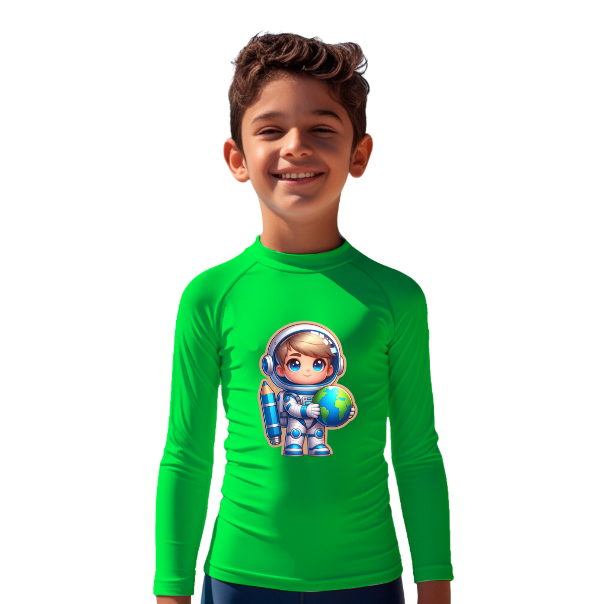 Camiseta Menino Astronauta Fofo Carregando O Planeta Térmica Juvenil Infantil Proteção Solar Uv 50+ Estampada - 08