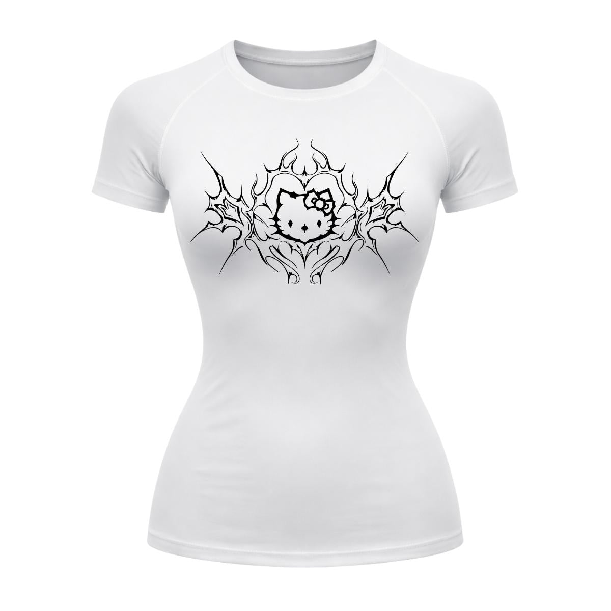 Camiseta Compressão Uv Manga Curta Cyber Tribal Black Heart Hello Kitty Rash Guard