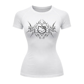 Camiseta Compressão Uv Manga Curta Cyber Tribal Black Heart Hello Kitty Rash Guard