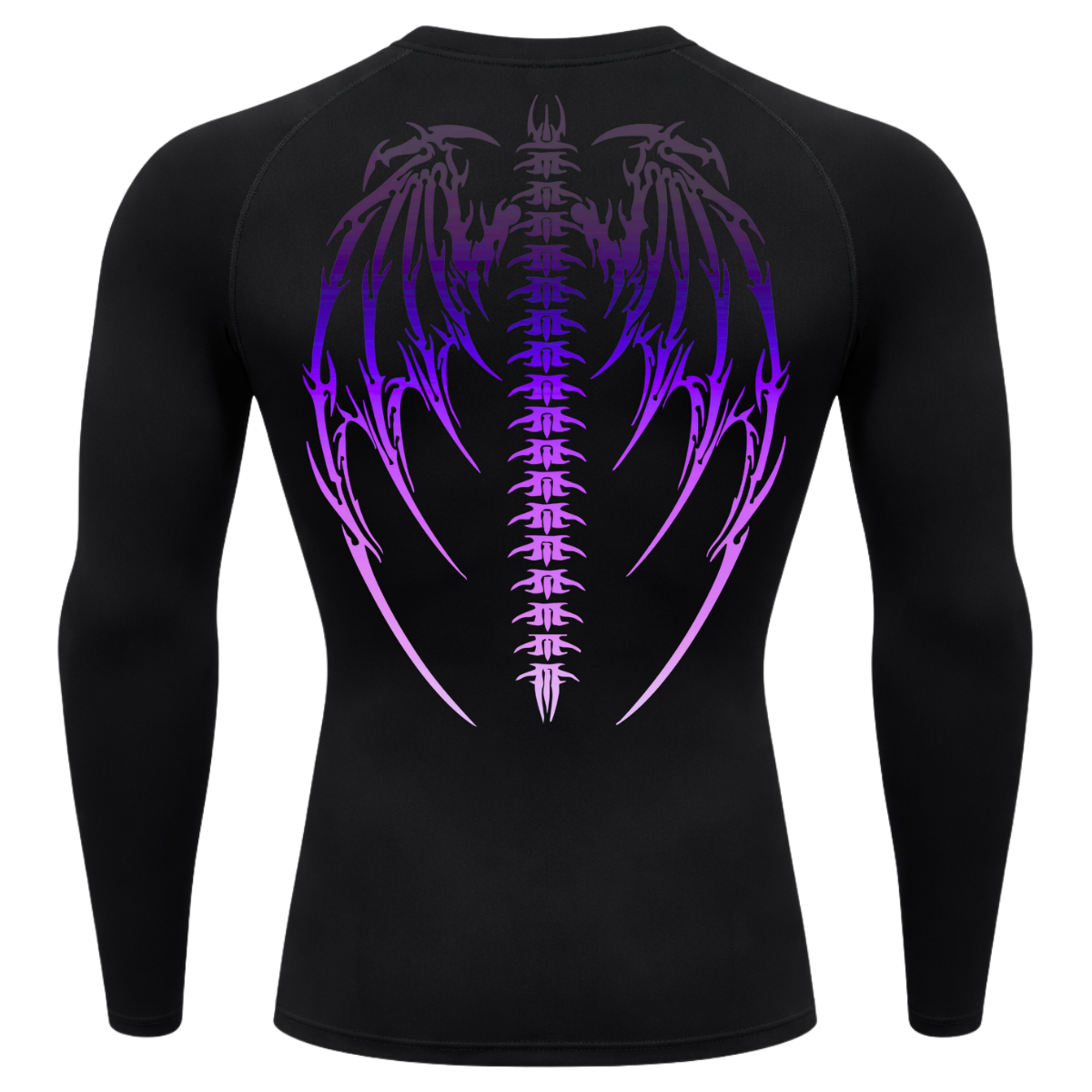 Camiseta Longa Compressão Proteção UV Cyber Tribal Bones Wings Costas