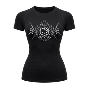 Camiseta Compressão Uv Manga Curta Cyber Tribal Black Heart Hello Kitty Rash Guard