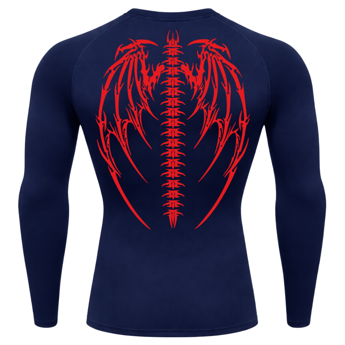 Camiseta Longa Compressão Proteção UV Cyber Tribal Bones Wings Costas